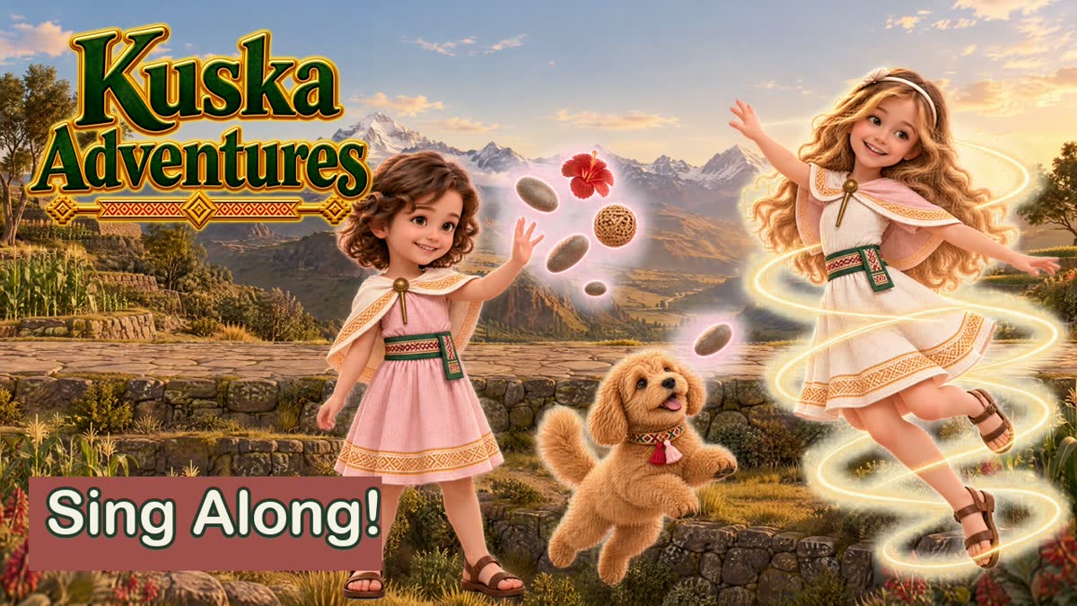 Lilah and Melody using their magic next to the Kuska Adventures logo